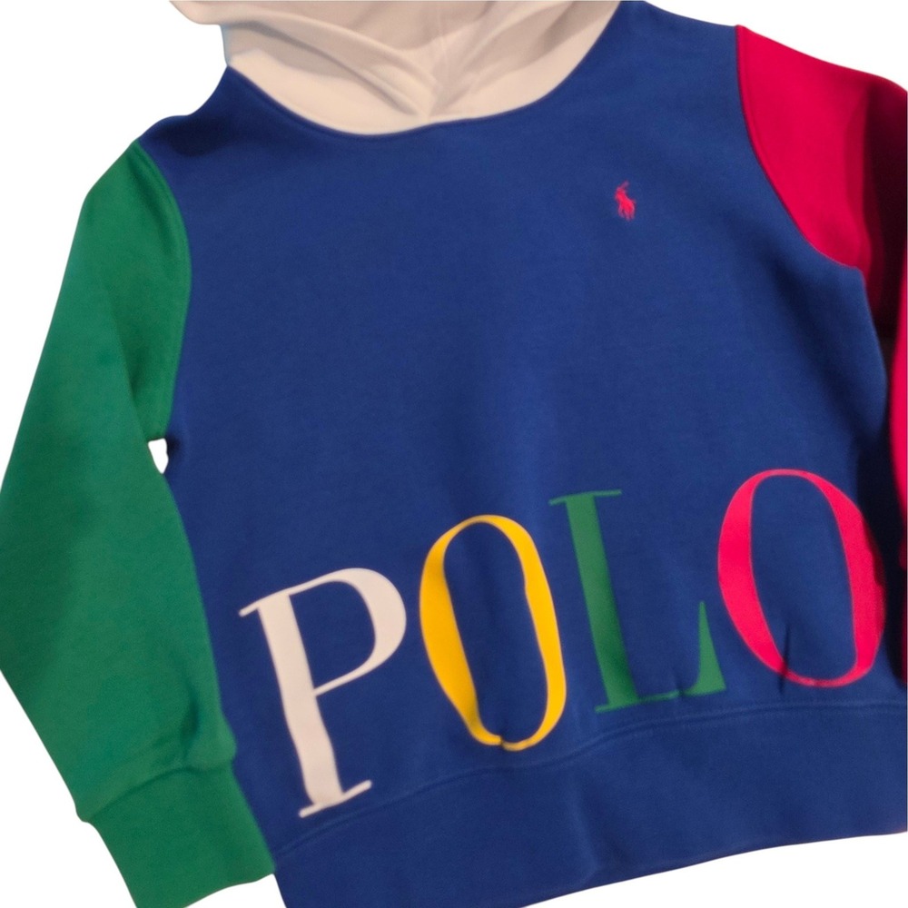 Polo Ralph Lauren Kids Hoodie Blue Red Green Colorblock Logo Graphic Size 5
